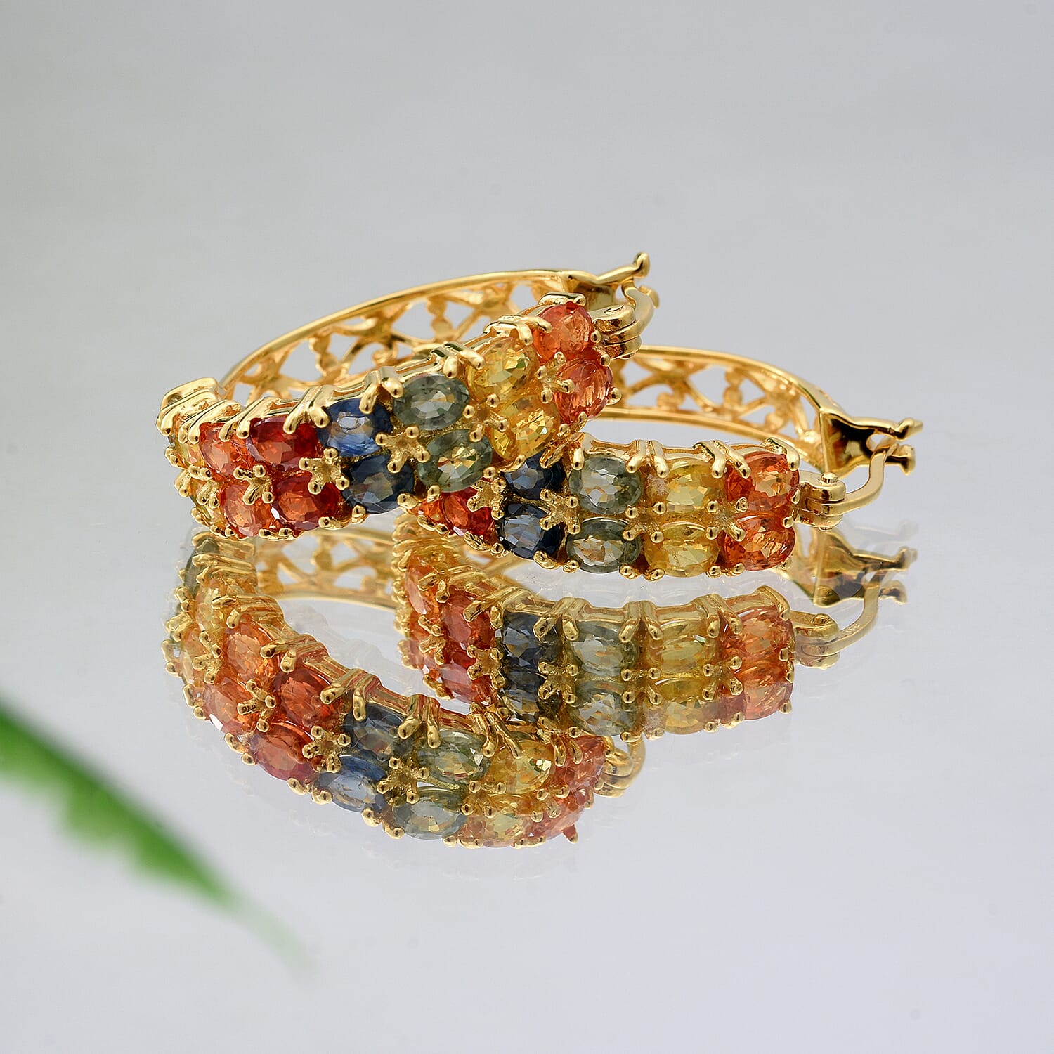 Multi Sapphire Earring ( With Clasp) in Yellow Gold Overlay Sterling Silver 7.39 ct,  Silver Wt. 6.50 Gms