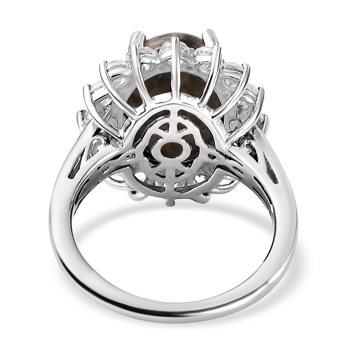 Yooperlite and Natural Cambodian Zircon Ring in Platinum Overlay Sterling Silver 7.30 Ct. Yooperlite and Natural Cambodian Zircon Ring in Platinum Overlay Sterling Silver 7.30 Ct.