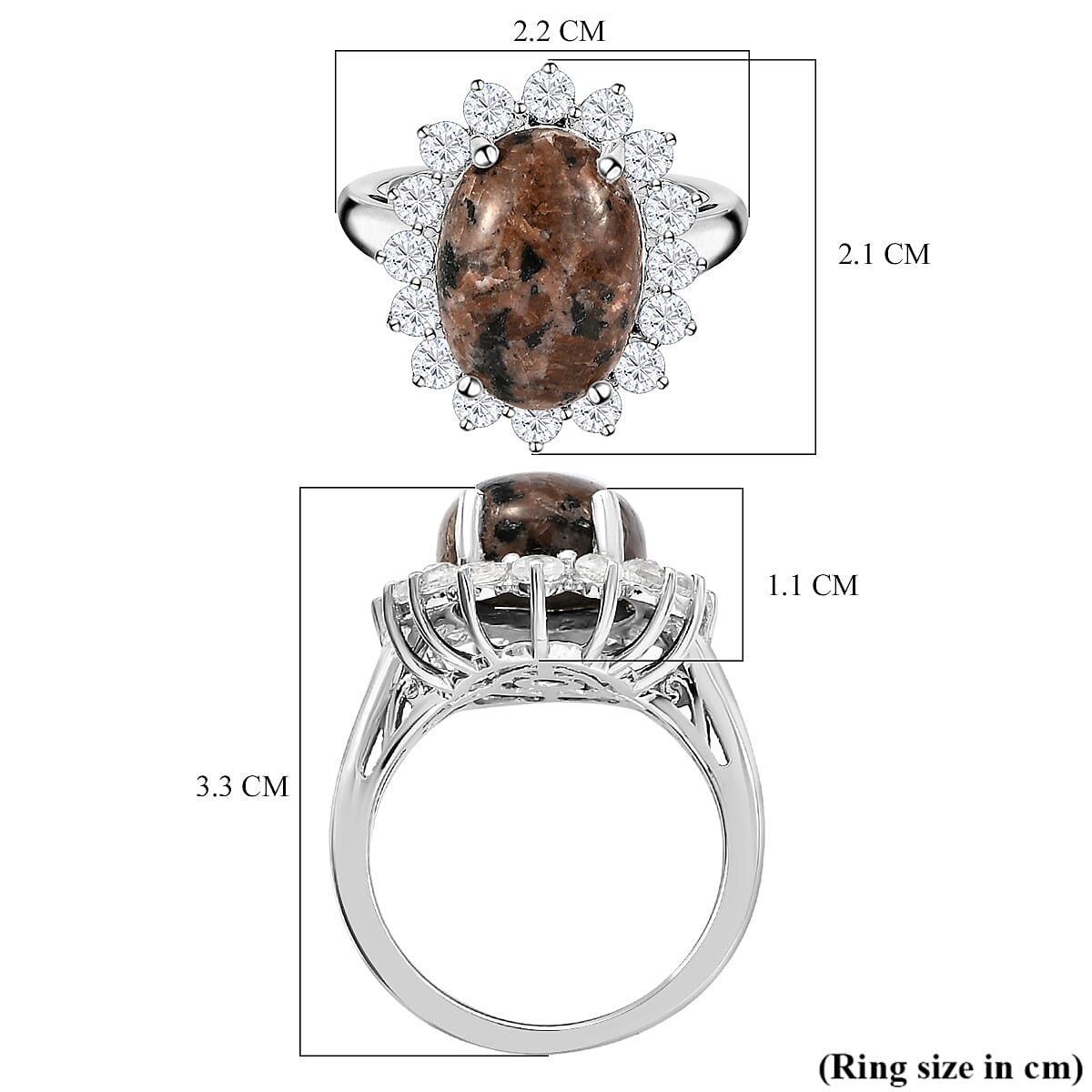 Yooperlite and Natural Cambodian Zircon Ring in Platinum Overlay Sterling Silver 7.30 Ct. Yooperlite and Natural Cambodian Zircon Ring in Platinum Overlay Sterling Silver 7.30 Ct.
