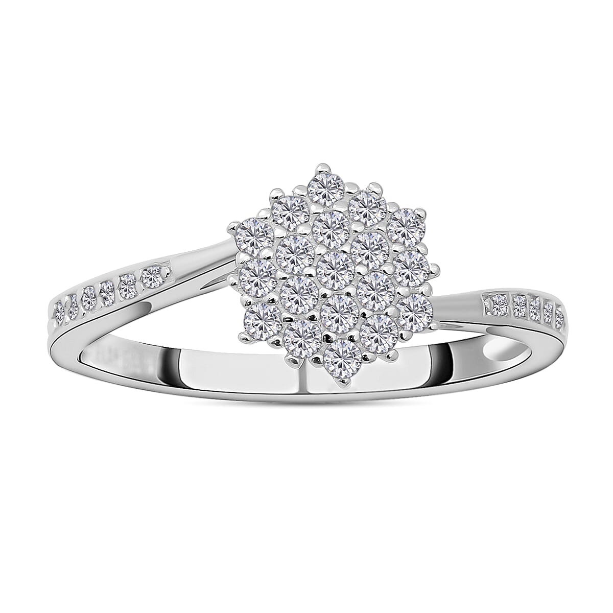 ELANZA Simulated Diamond Ring in Platinum Overlay Sterling Silver