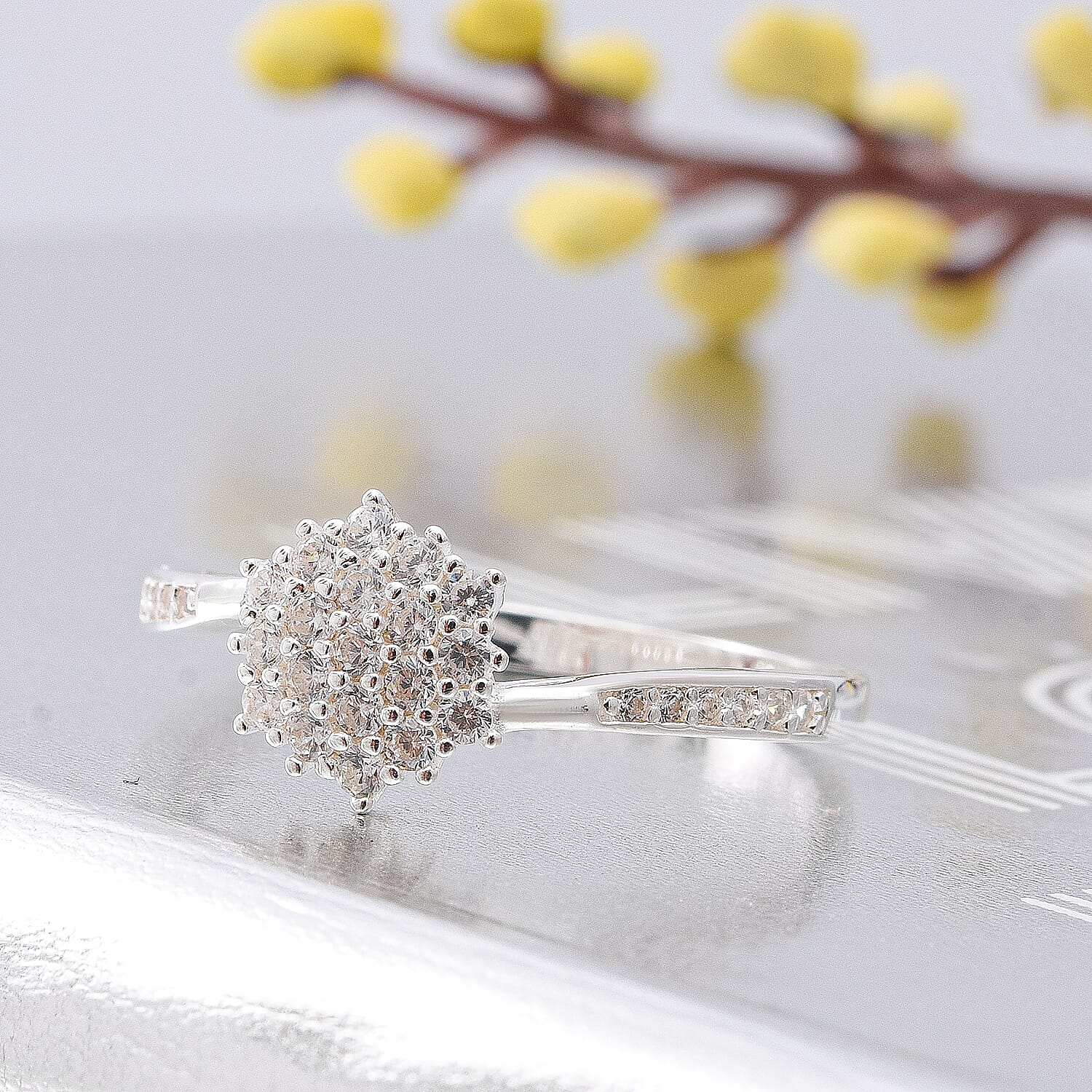 ELANZA Simulated Diamond Ring in Platinum Overlay Sterling Silver