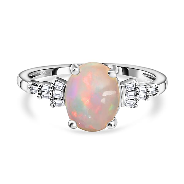 Ethiopian Welo Opal and Diamond Ring in Platinum Overlay Sterling ...