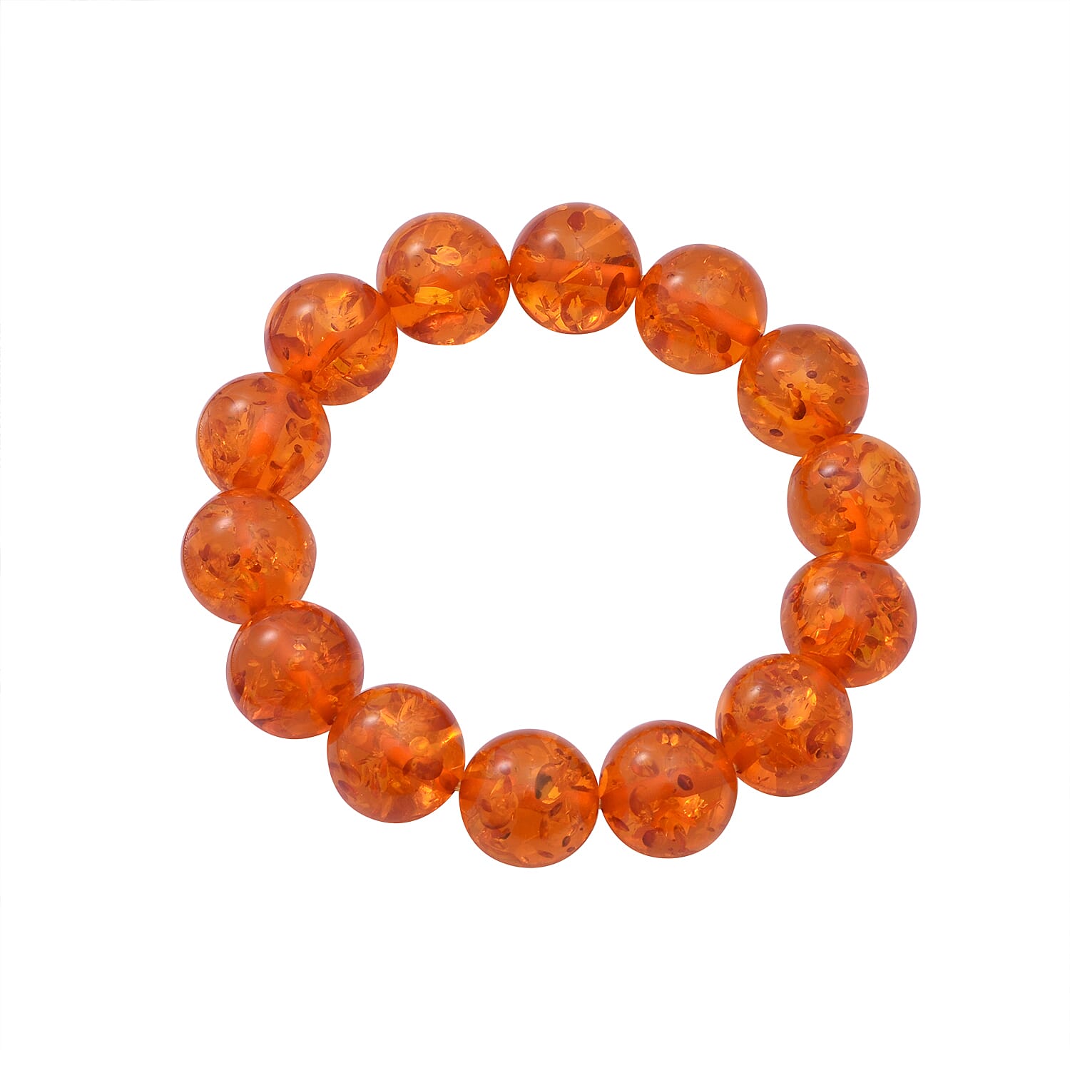 AAAA Natural Baltic Amber 14mm AIG Certified Stretchable Bracelet (Size 7.5) 124.46 Cts.