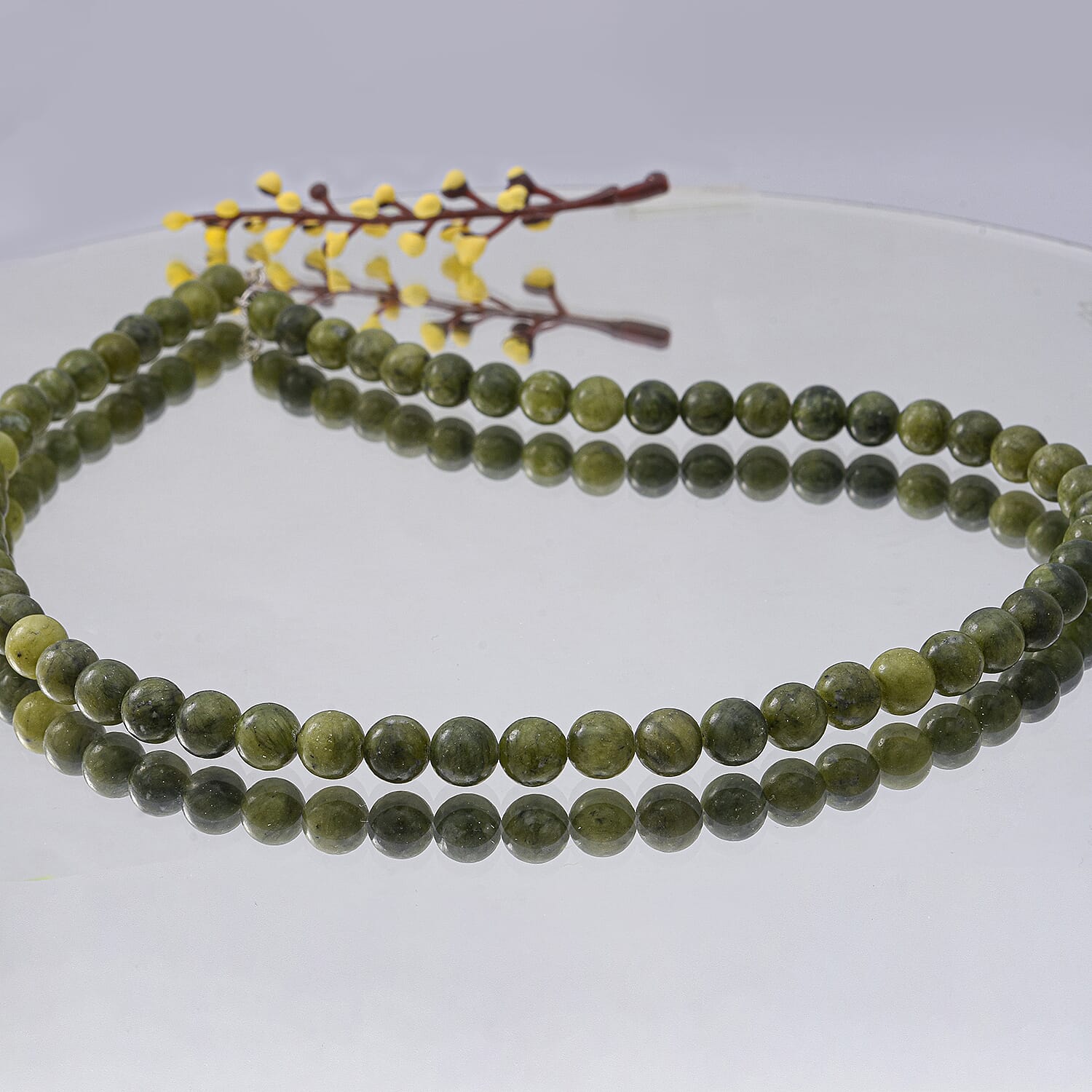 Connemara - Irish Green Stone Necklace (Size - 20) in Rhodium Overlay Sterling Silver 250 CT