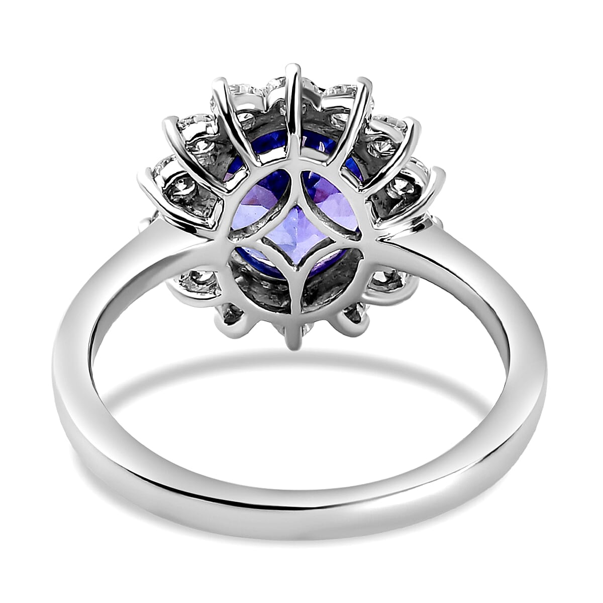 Premium Tanzanite & Natural Zircon Halo Ring in Platinum Overlay Sterling Silver 4.04 Ct. Premium Tanzanite & Natural Zircon Halo Ring in Platinum Overlay Sterling Silver 4.04 Ct.