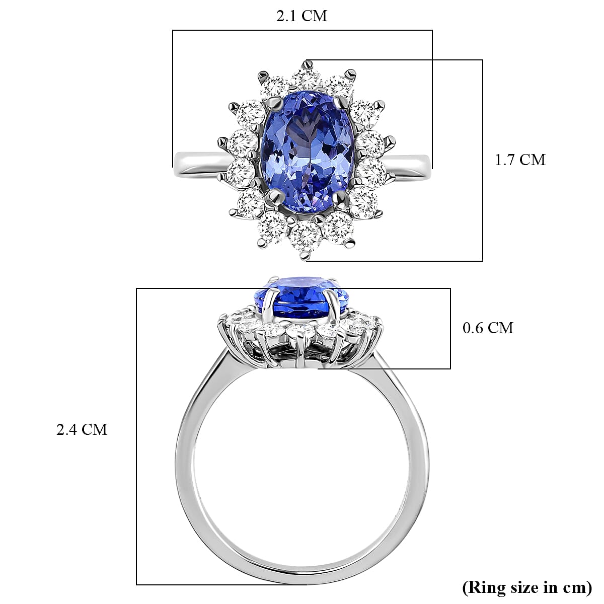 Premium Tanzanite & Natural Zircon Halo Ring in Platinum Overlay Sterling Silver 4.04 Ct. Premium Tanzanite & Natural Zircon Halo Ring in Platinum Overlay Sterling Silver 4.04 Ct.