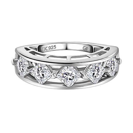GP Italian Garden Collection - Moissanite Half Eternity Ring in Platinum Overlay Sterling Silver 1.82 Ct.