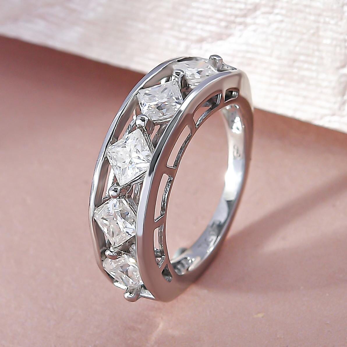 GP Italian Garden Collection - Moissanite Half Eternity Ring in Platinum Overlay Sterling Silver 1.82 Ct.