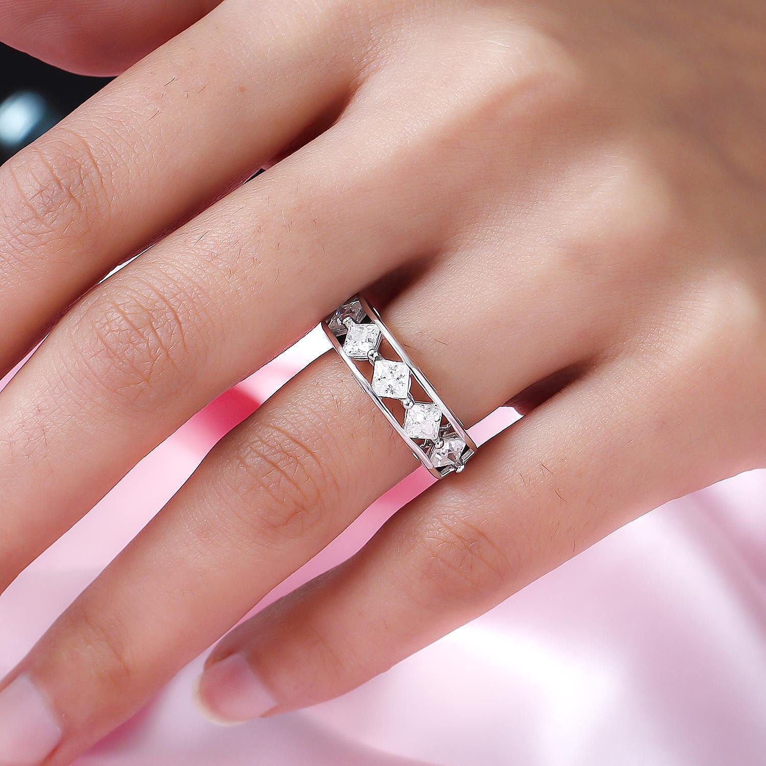 GP Italian Garden Collection - Moissanite Half Eternity Ring in Platinum Overlay Sterling Silver 1.82 Ct.