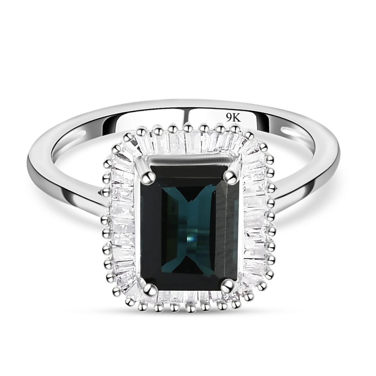 9K White Gold Mutuca Indicolite and Diamond Ring 2.02 Ct.