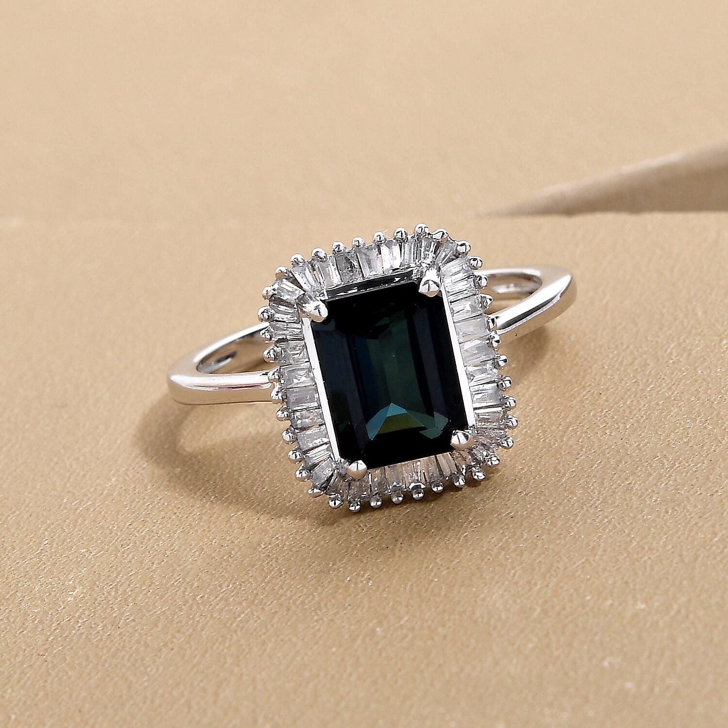 9K White Gold Mutuca Indicolite and Diamond Ring 2.02 Ct.