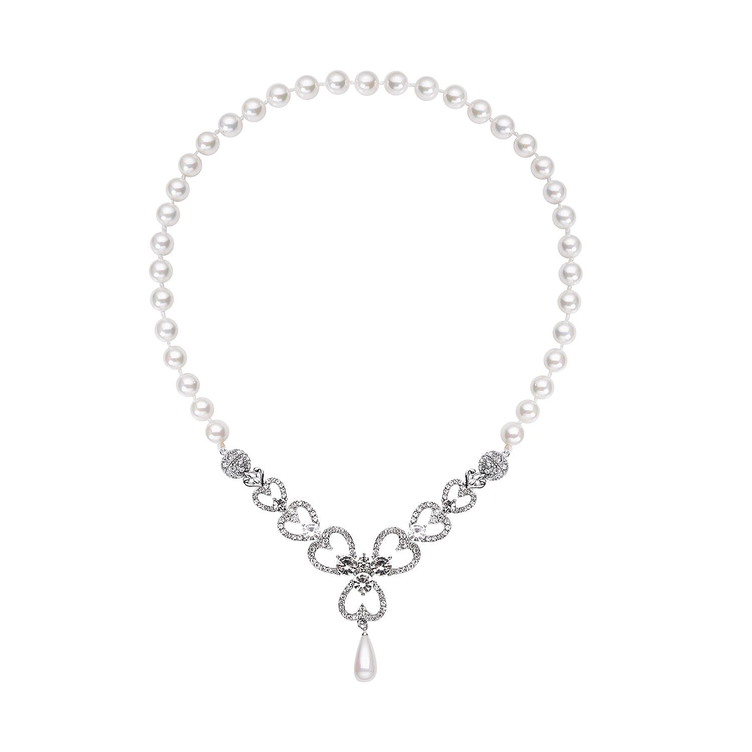 White Austrian Crystal and White Shell Pearl Necklace (Size - 23)