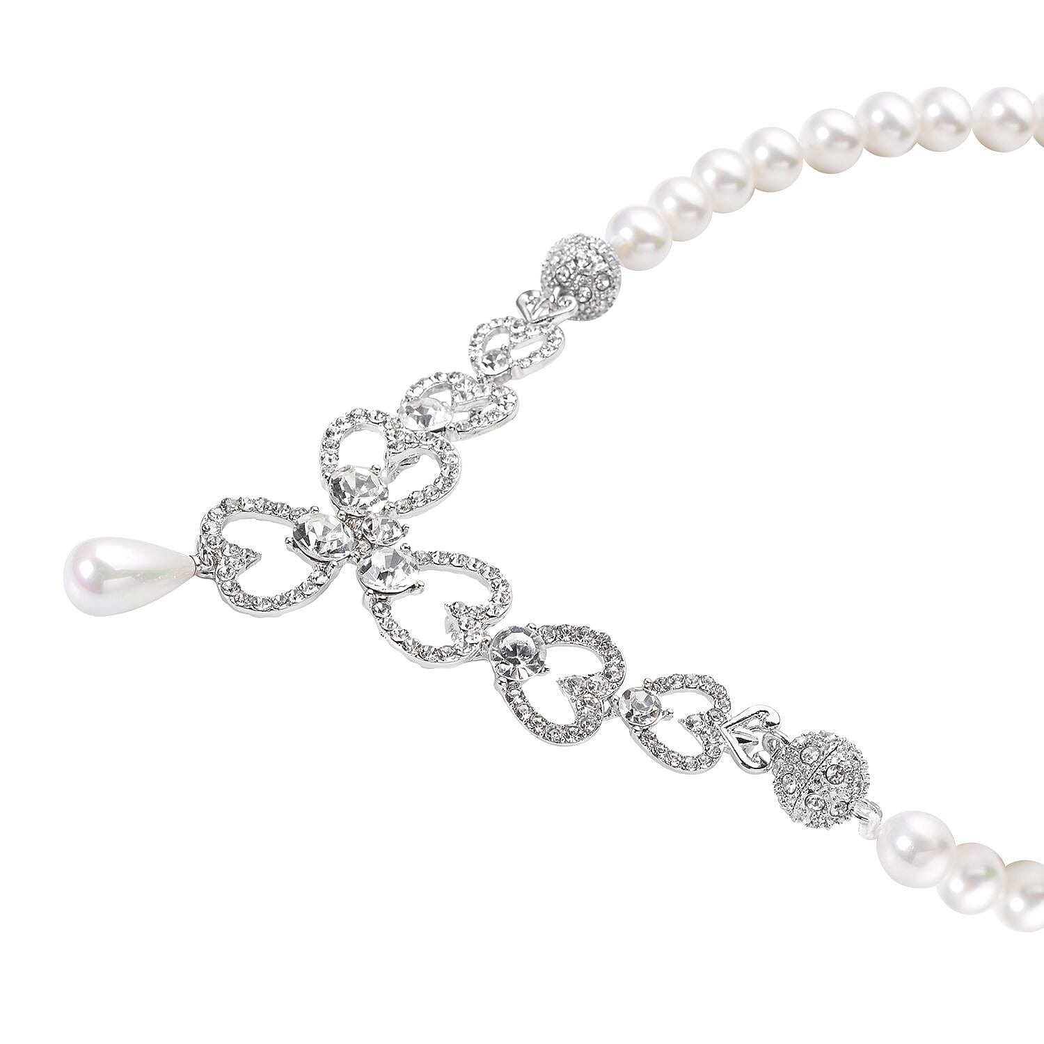 White Austrian Crystal and White Shell Pearl Necklace (Size - 23)