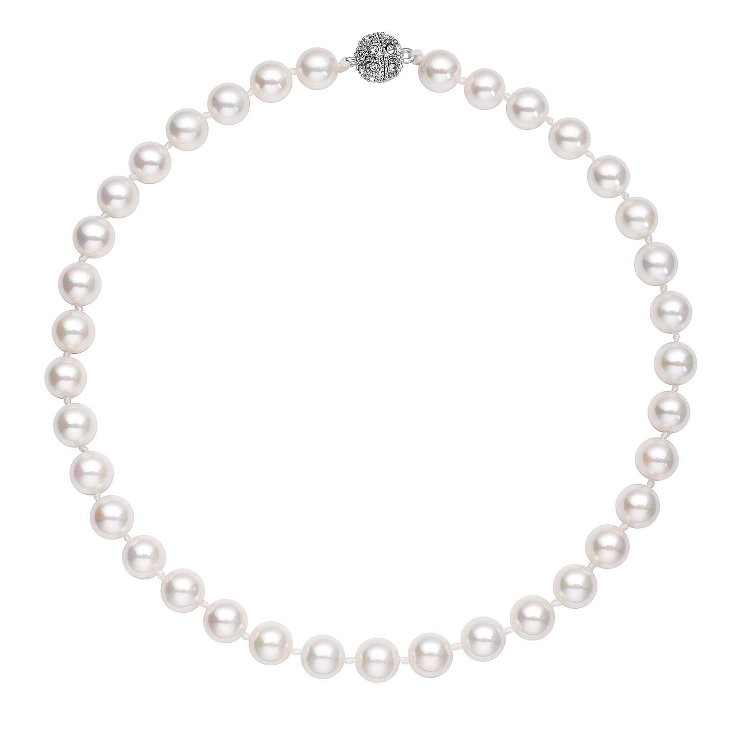 White Austrian Crystal and White Shell Pearl Necklace (Size - 23)