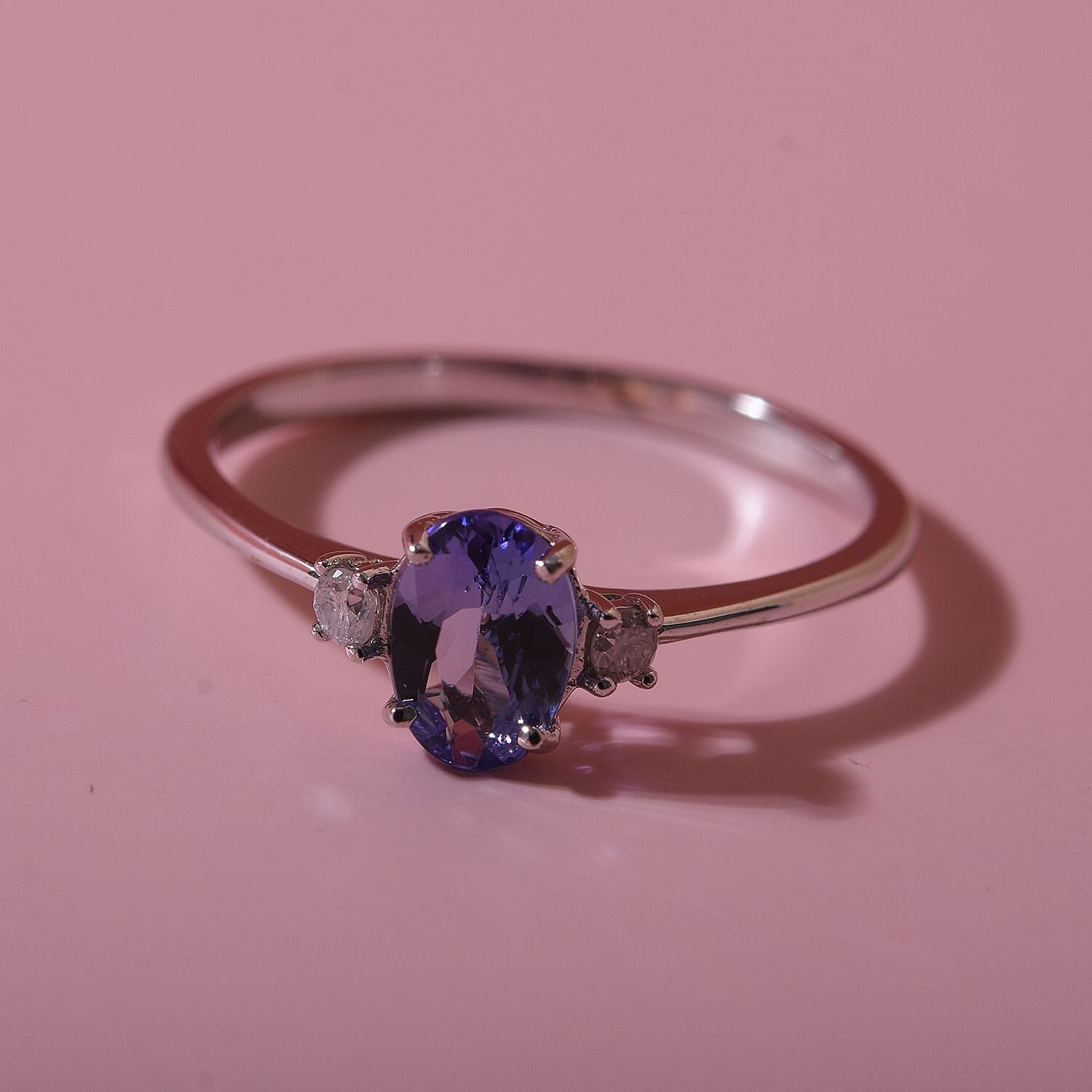 9K White Gold Tanzanite and Diamond (G-H) Ring 0.86 Ct.