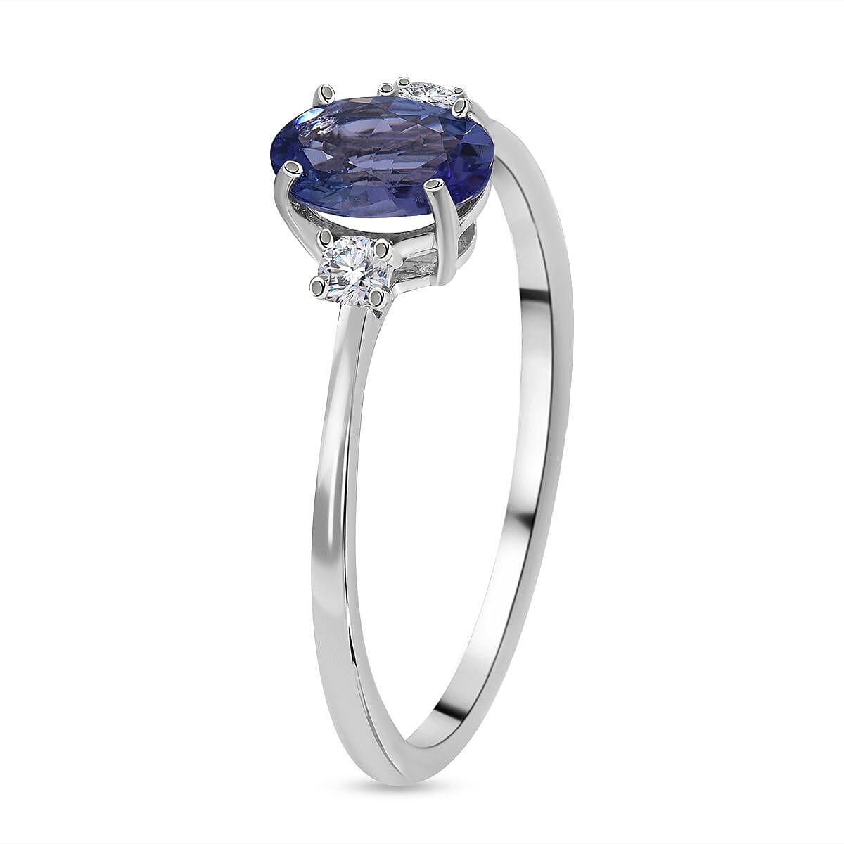 9K White Gold Tanzanite and Diamond (G-H) Ring 0.86 Ct.