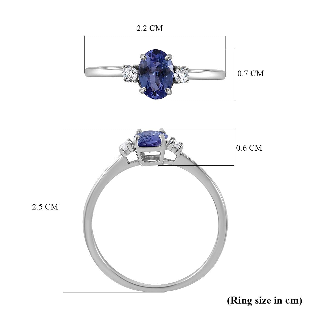 9K White Gold Tanzanite and Diamond (G-H) Ring 0.86 Ct.