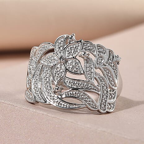 Diamond Floral Ring in Sterling Silver