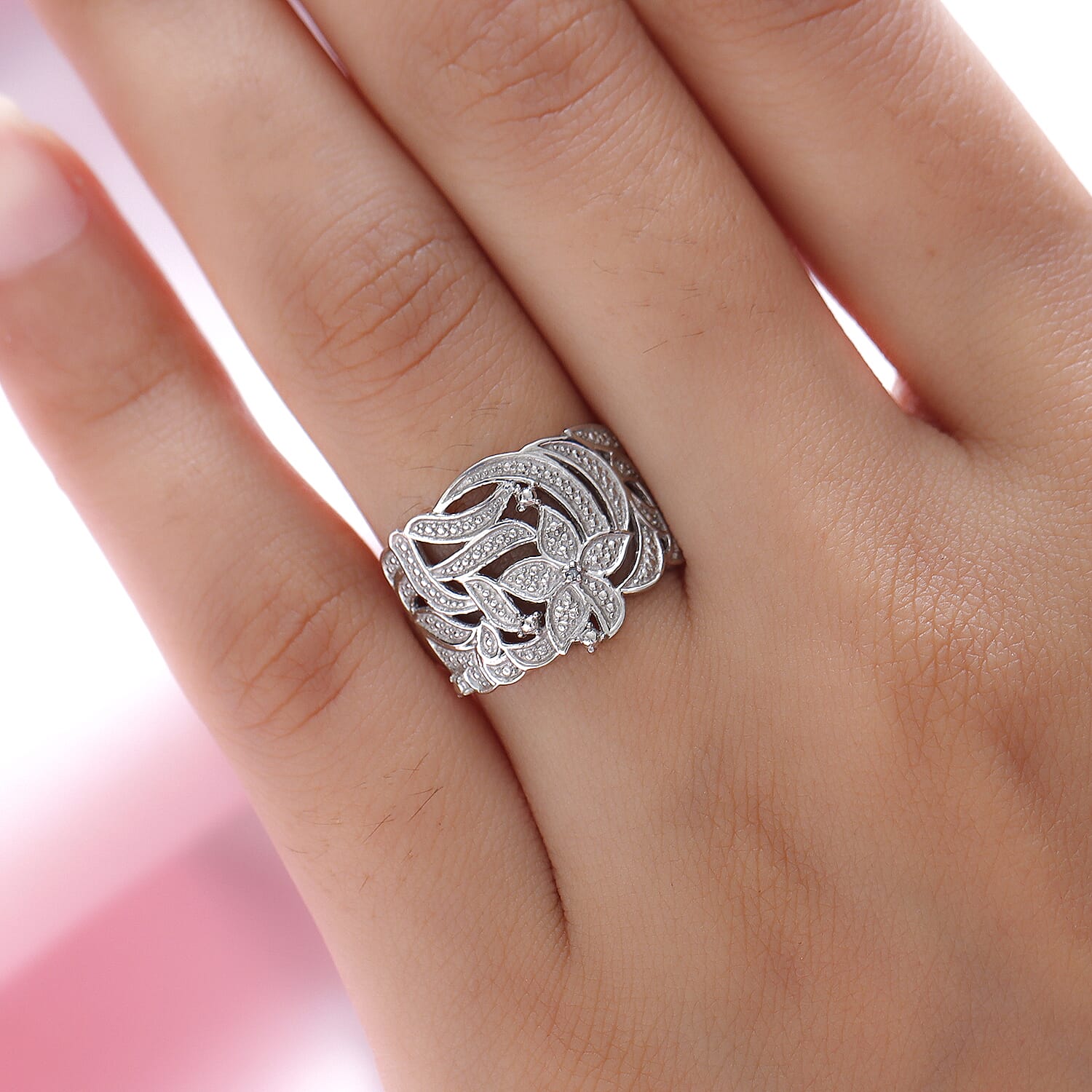 Diamond Floral Ring in Sterling Silver