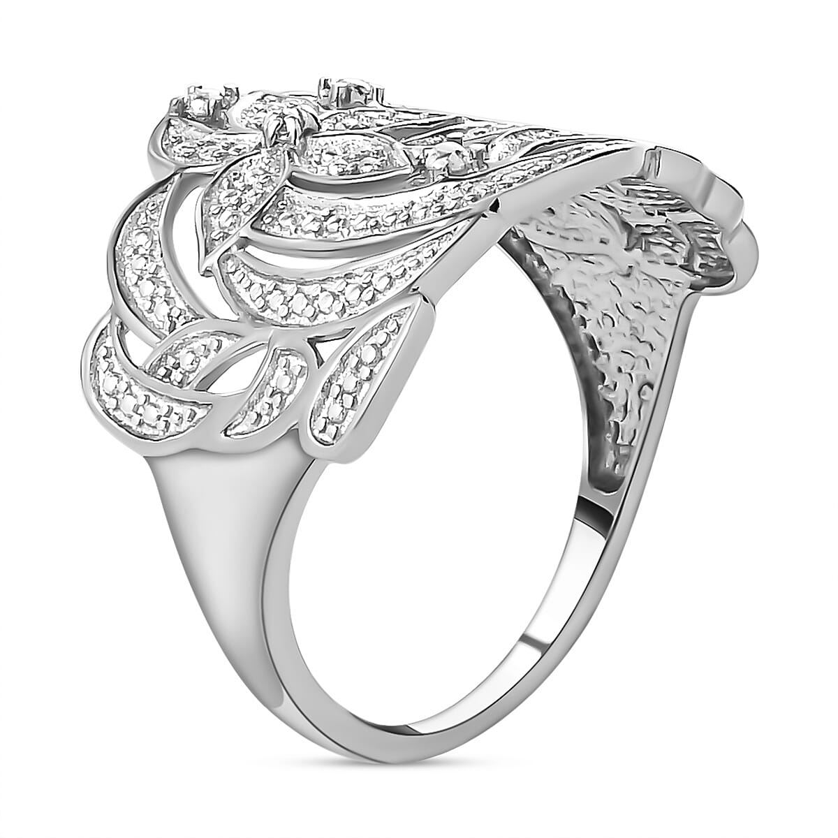 Diamond Floral Ring in Sterling Silver