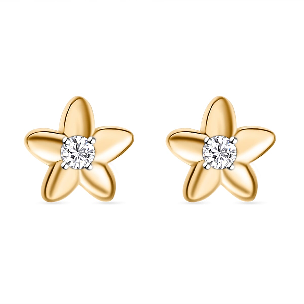 9K Yellow Gold SGL Certified Diamond (I3-G-H) Floral Stud Earrings with Push Back