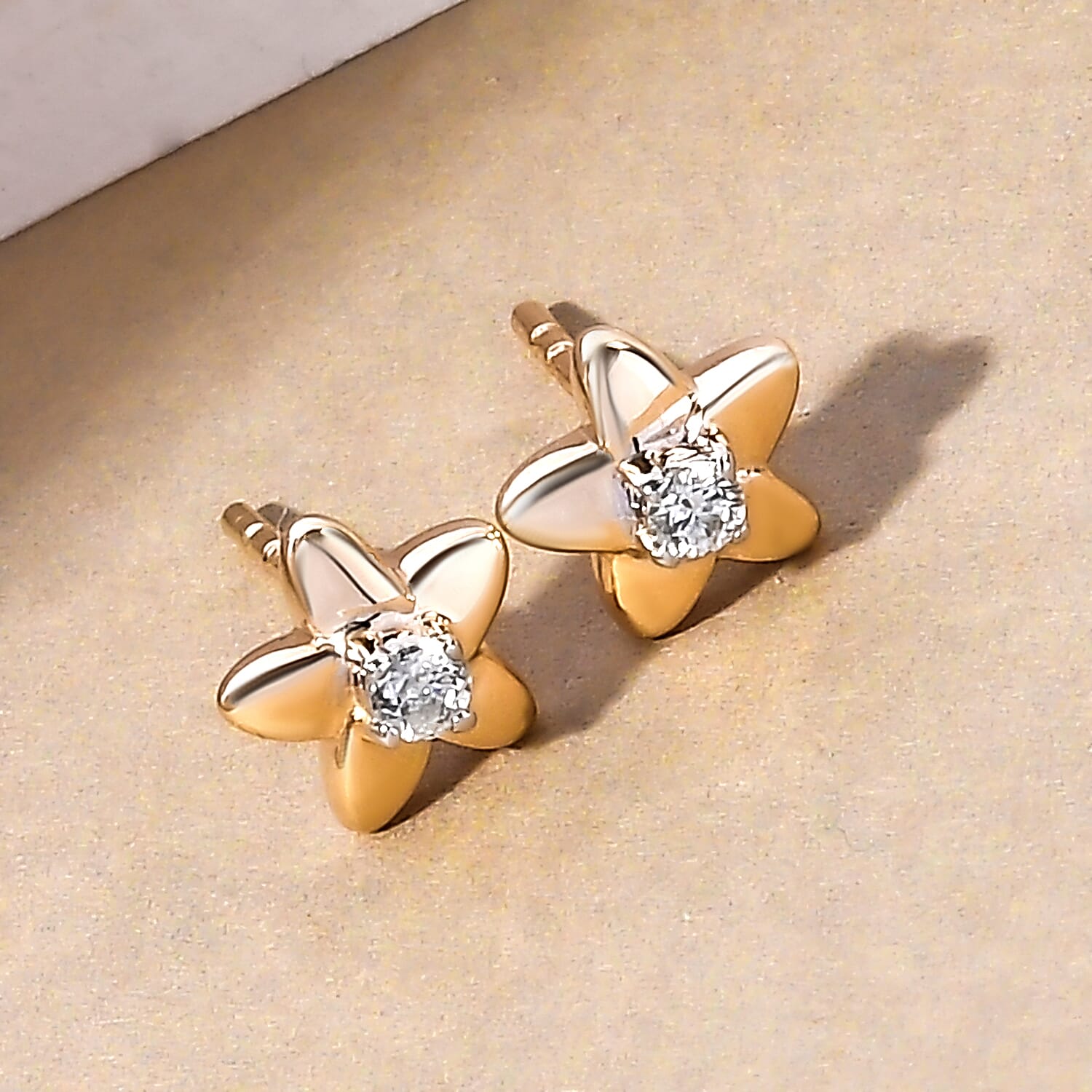 9K Yellow Gold SGL Certified Diamond (I3-G-H) Floral Stud Earrings with Push Back