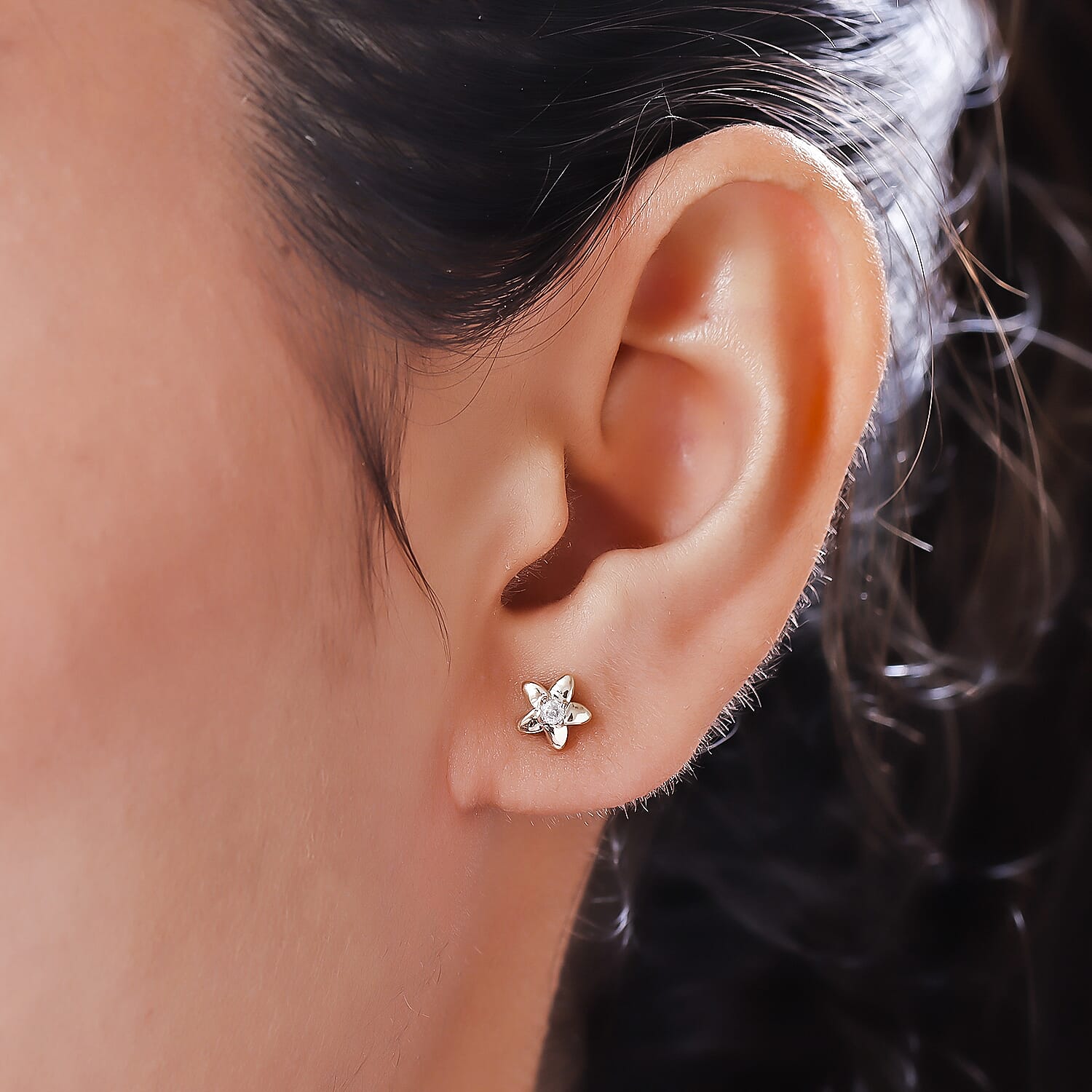 9K Yellow Gold SGL Certified Diamond (I3-G-H) Floral Stud Earrings with Push Back