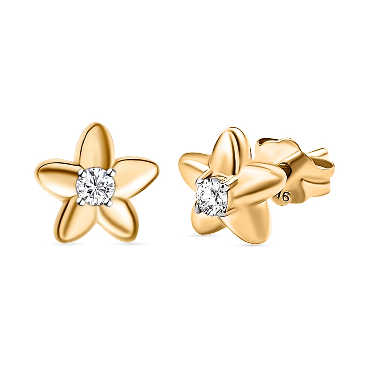 9K Yellow Gold SGL Certified Diamond (I3-G-H) Floral Stud Earrings with Push Back
