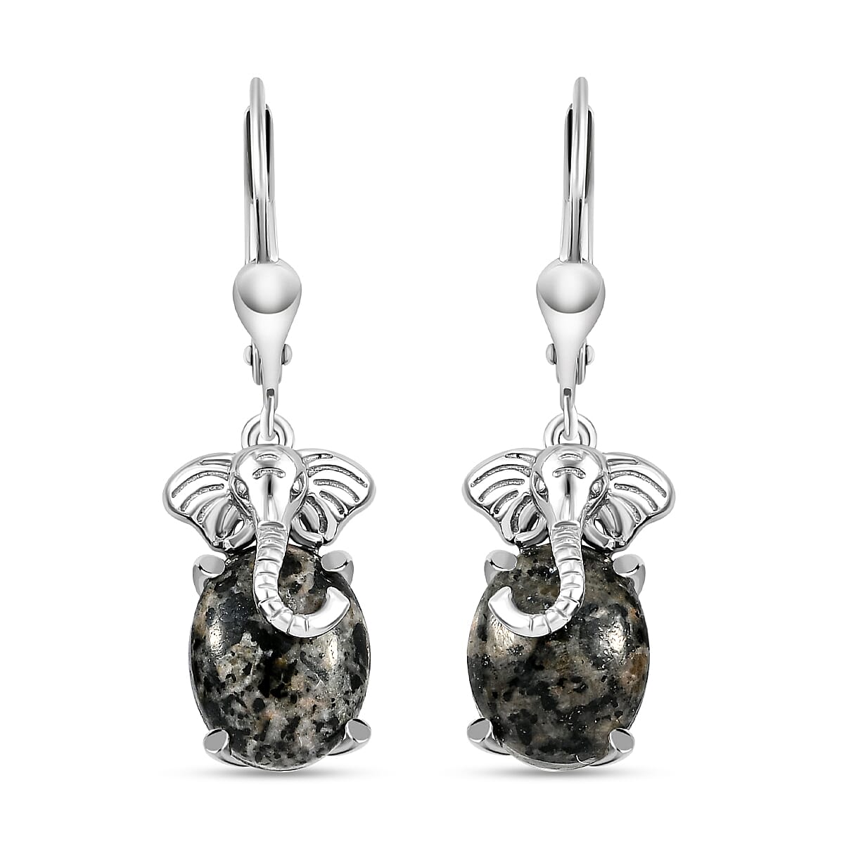 Yooperlite Elephant Earrings (With Lever Back) in Platinum Overlay Sterling Silver 5.44 Ct.