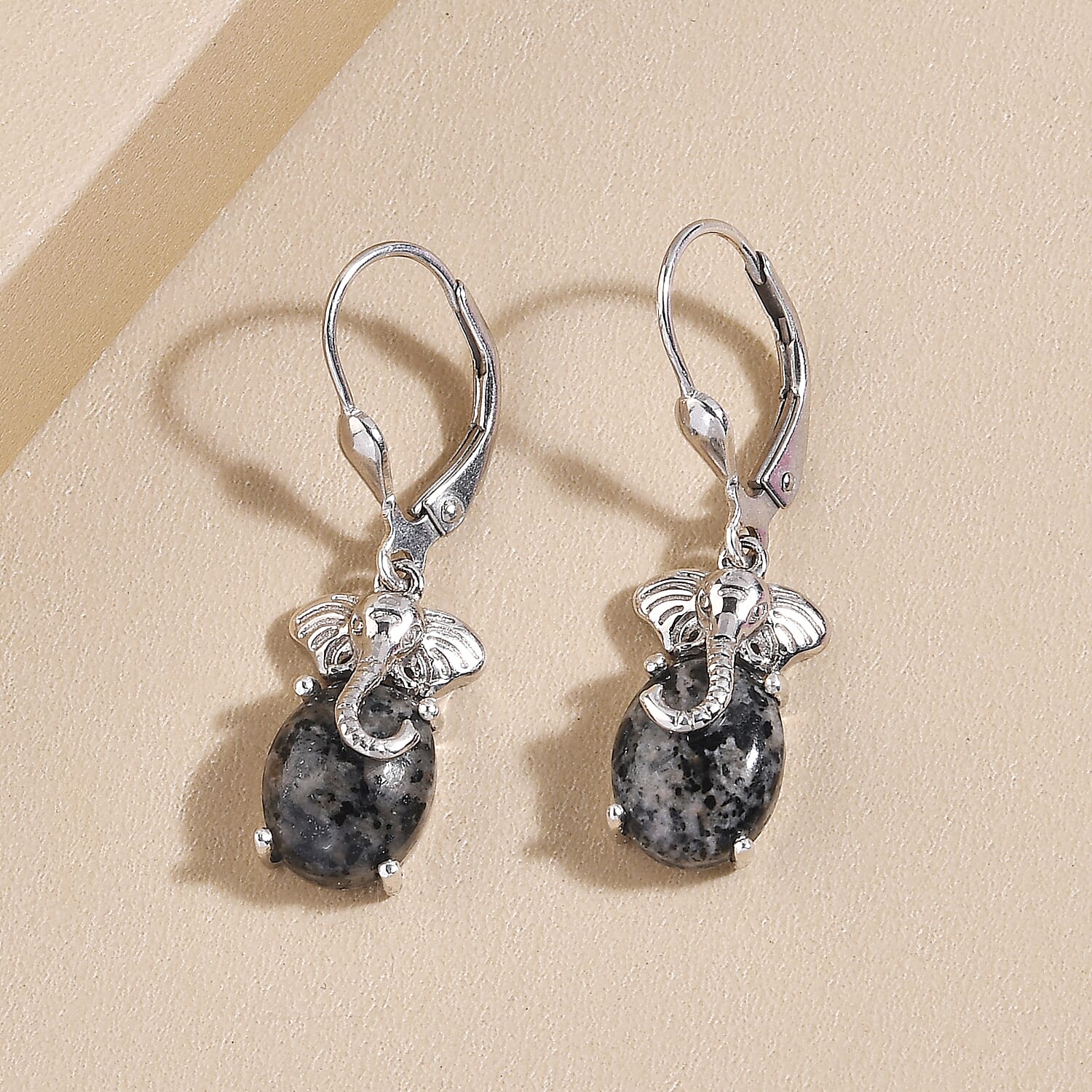 Yooperlite Elephant Earrings (With Lever Back) in Platinum Overlay Sterling Silver 5.44 Ct.