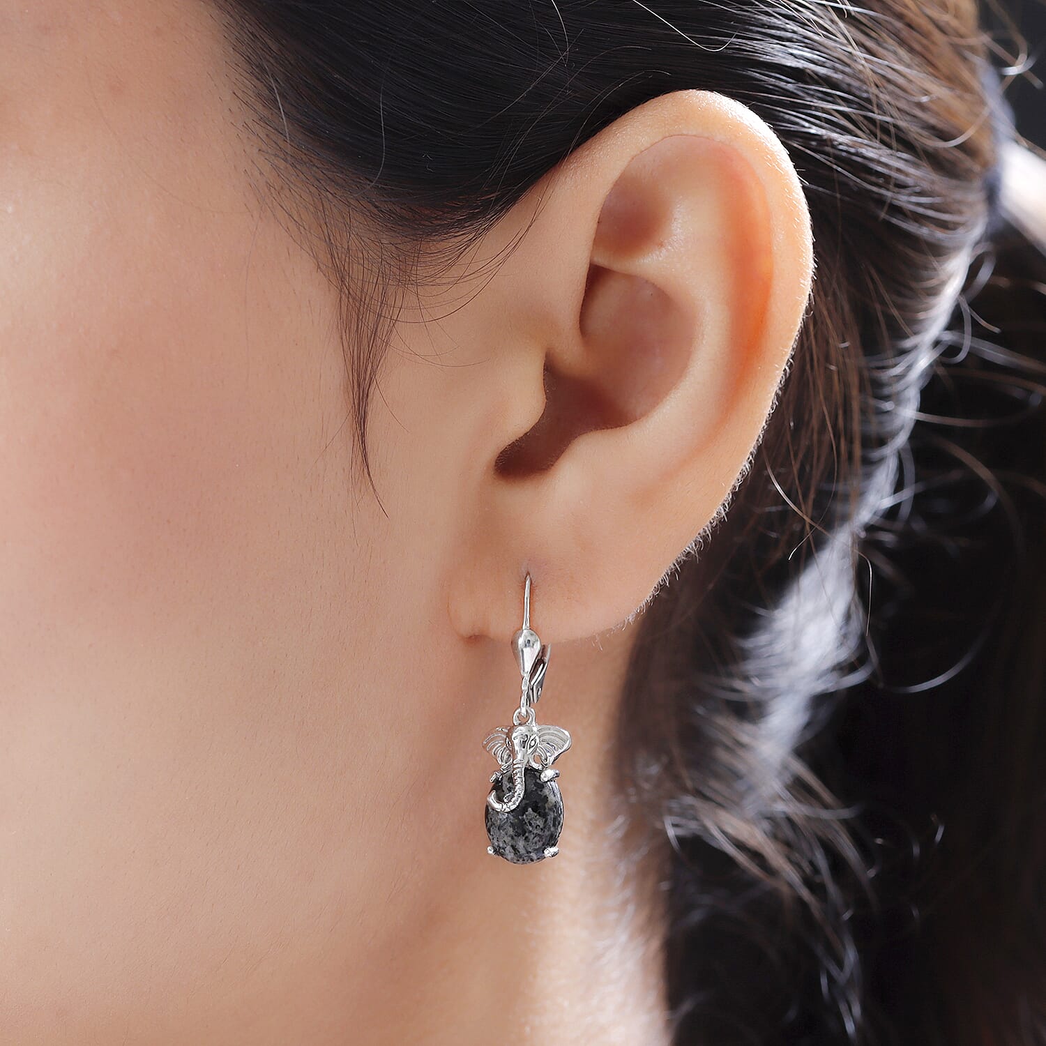 Yooperlite Elephant Earrings (With Lever Back) in Platinum Overlay Sterling Silver 5.44 Ct.