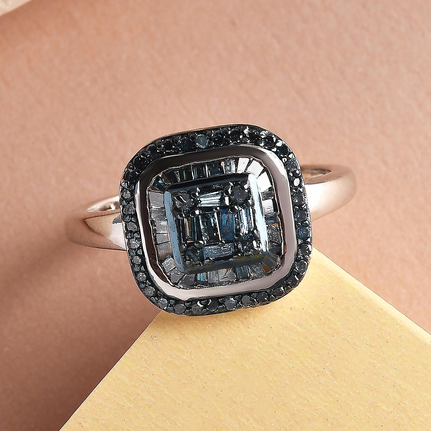 Blue Diamond Ring in Platinum Overlay Sterling Silver 0.53 Ct.