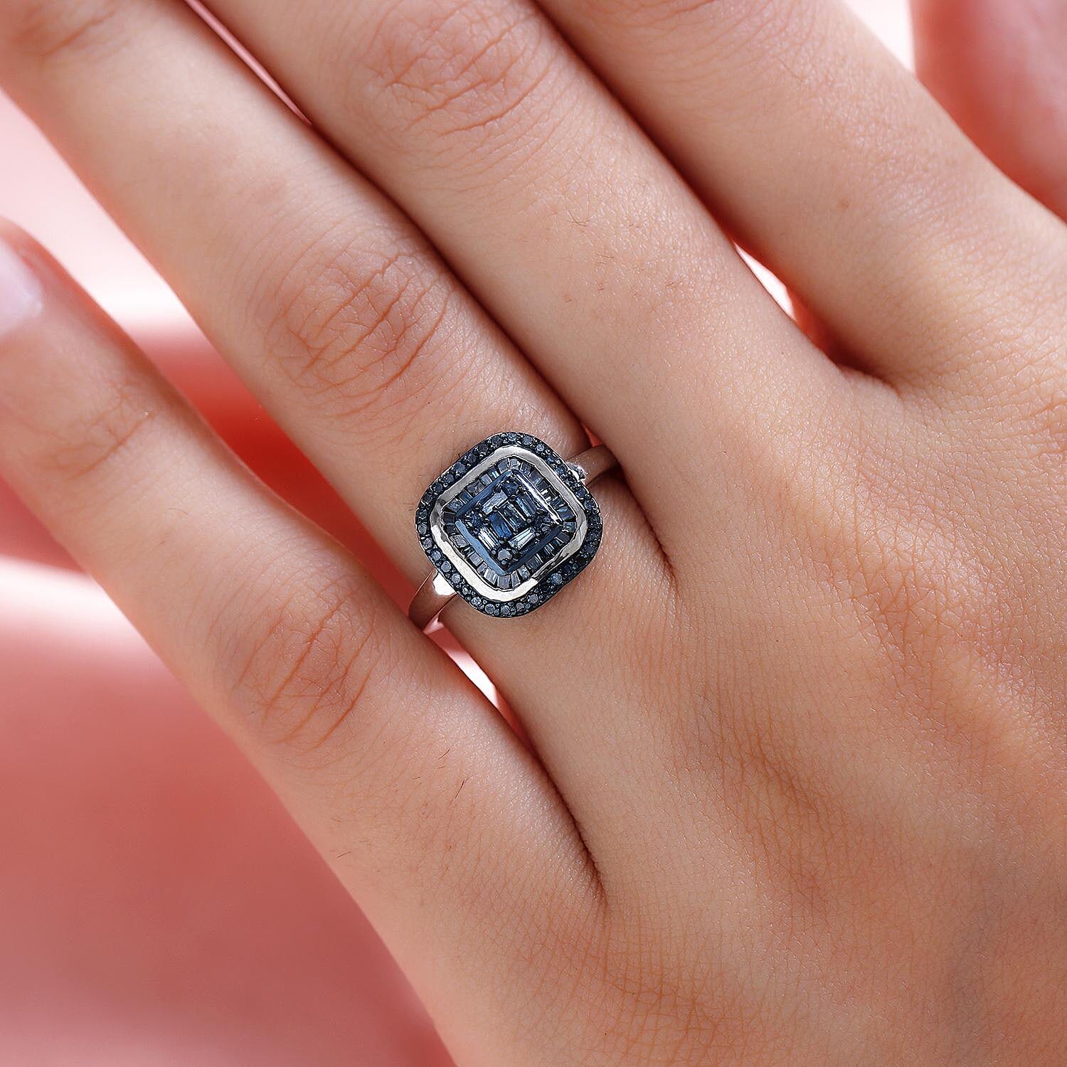 Blue Diamond Ring in Platinum Overlay Sterling Silver 0.53 Ct.