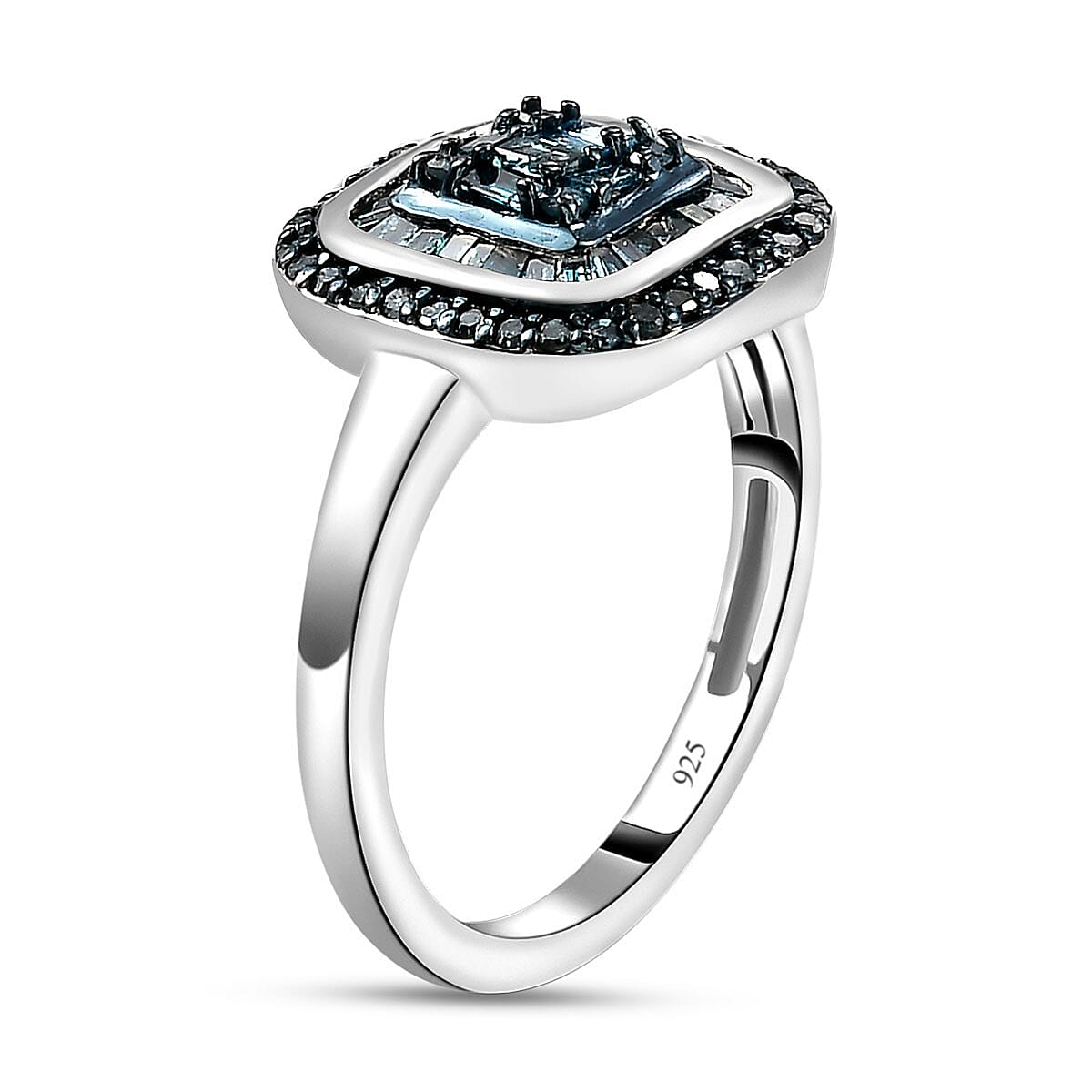 Blue Diamond Ring in Platinum Overlay Sterling Silver 0.53 Ct.