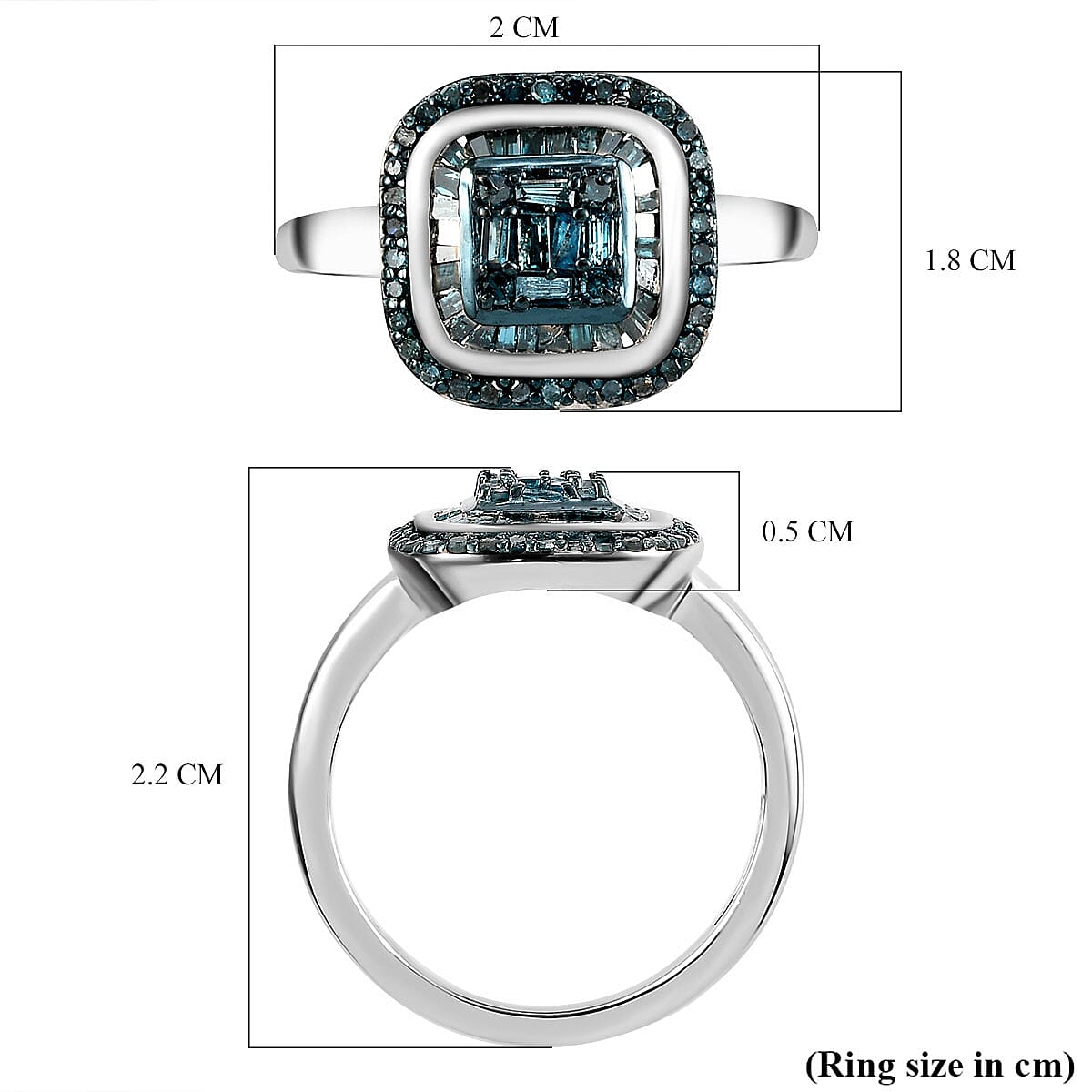 Blue Diamond Ring in Platinum Overlay Sterling Silver 0.53 Ct.