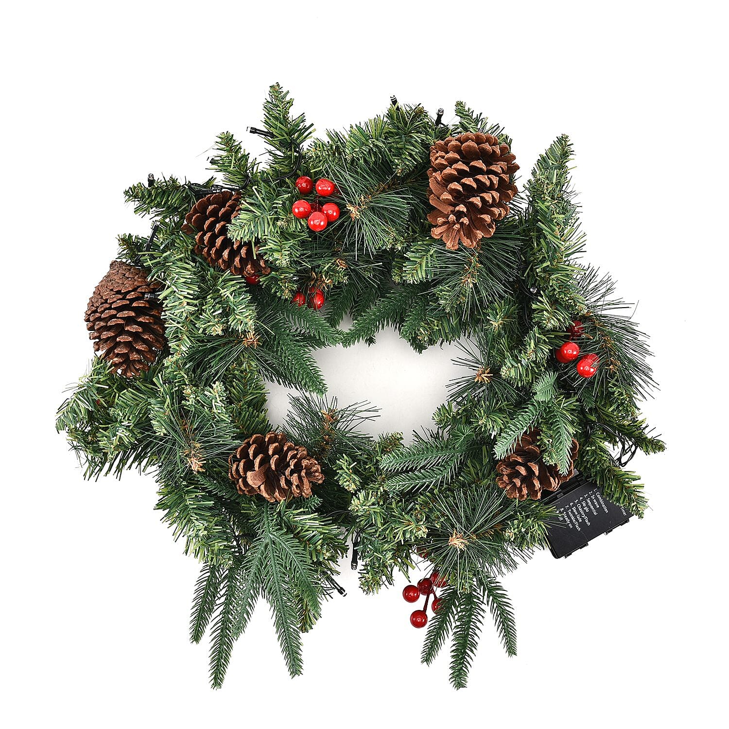 45cm Christmas Wreath with 30 LED String Lights  - Pine Cone