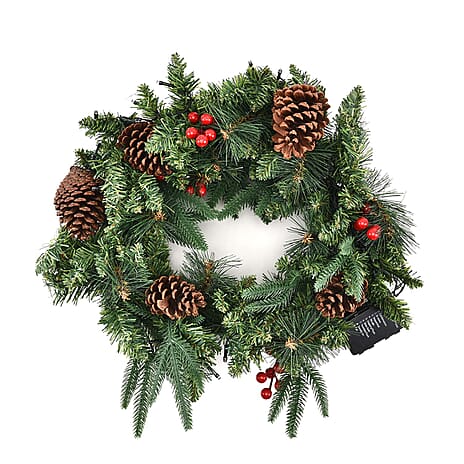 45cm Christmas Wreath with 30 LED String Lights  - Pine Cone