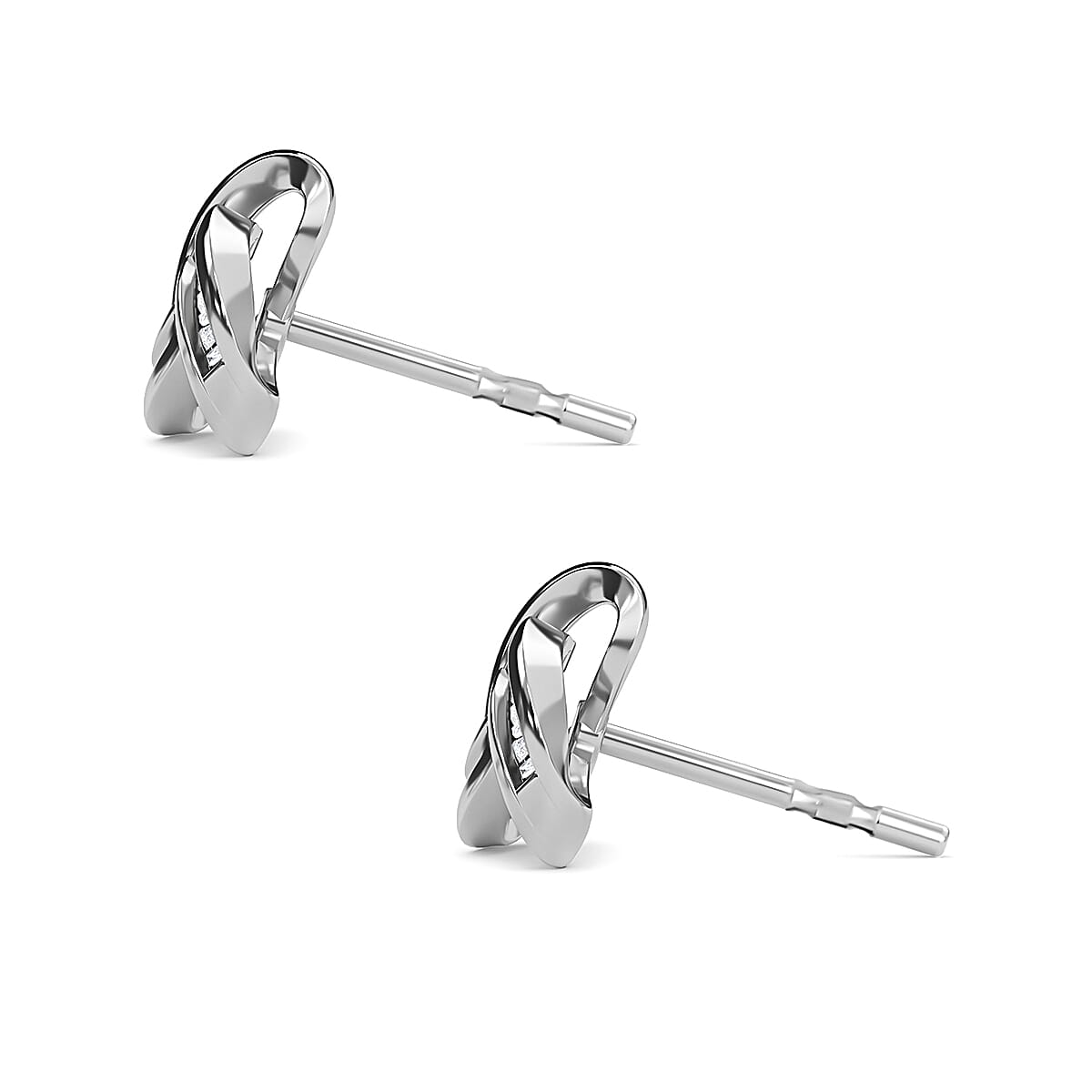 Diamond Knot Carat Stud Earrings (With Push Back) in Platinum Overlay Sterling Silver 0.13 Ct.