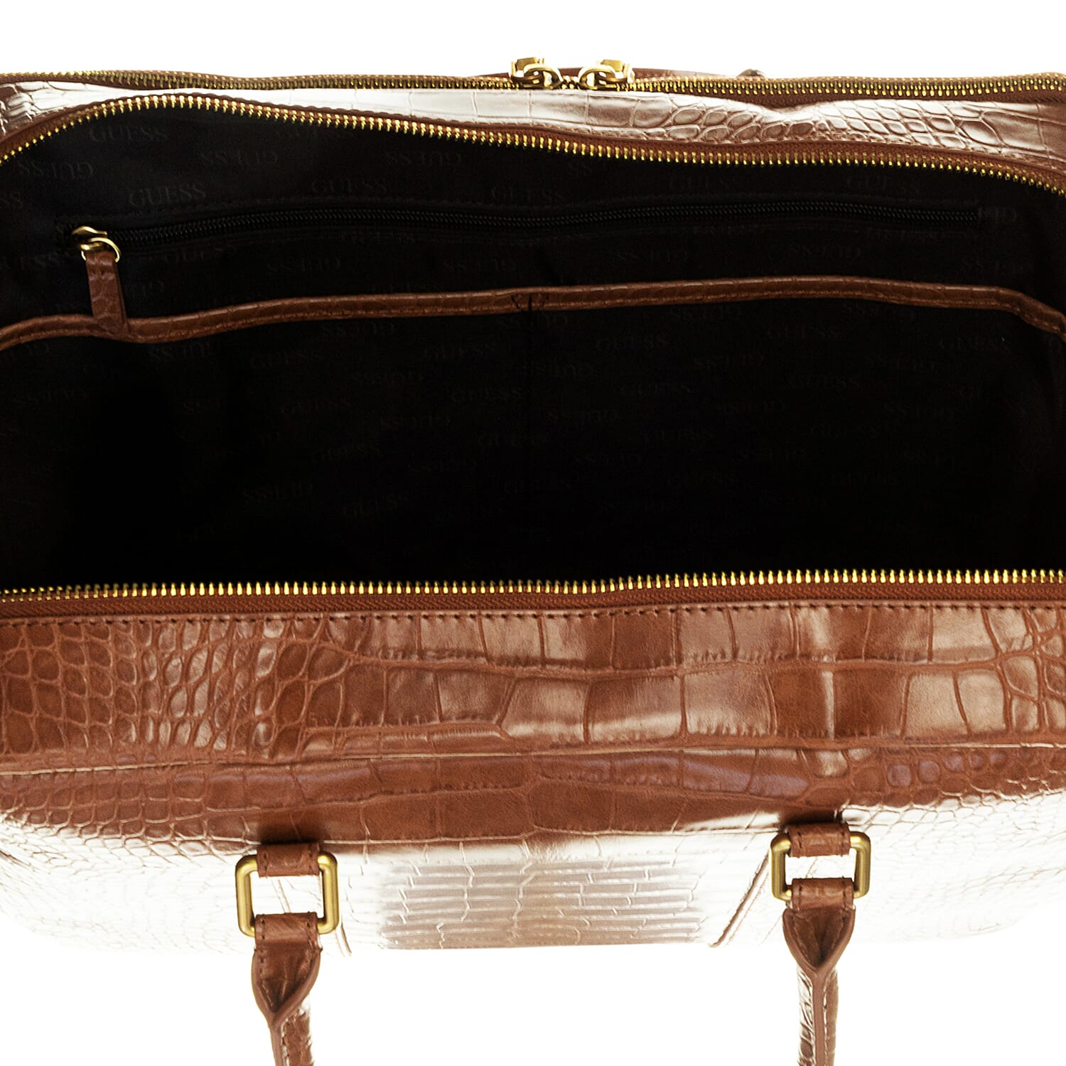 GUESS Ethan Croc Embossed Laptop - Weekend Handbag with Handle Drop - Brown