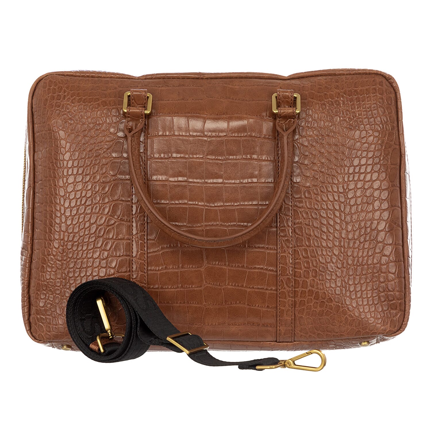 GUESS Ethan Croc Embossed Laptop - Weekend Handbag with Handle Drop - Brown