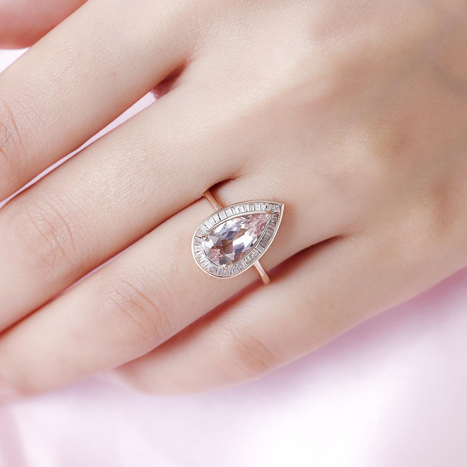 9K Rose Gold Premium Zambezia Morganite (Pear 13x7mm) and Diamond Ring 2.41 Ct.