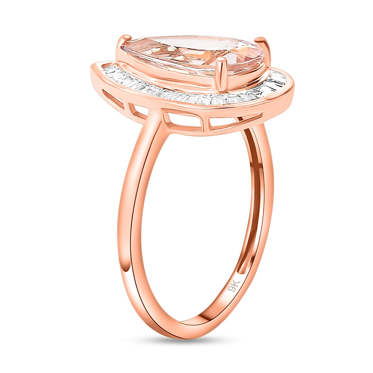 9K Rose Gold Premium Zambezia Morganite (Pear 13x7mm) and Diamond Ring 2.41 Ct.