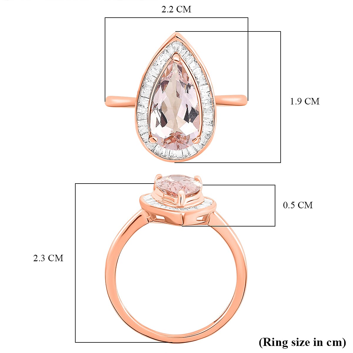 9K Rose Gold Premium Zambezia Morganite (Pear 13x7mm) and Diamond Ring 2.41 Ct.