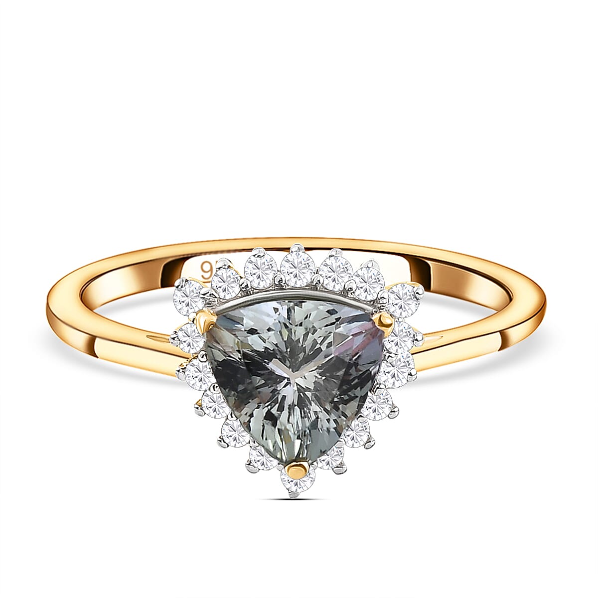 9K Yellow Gold Green Tanzanite and Diamond Ring 1.67 Ct.