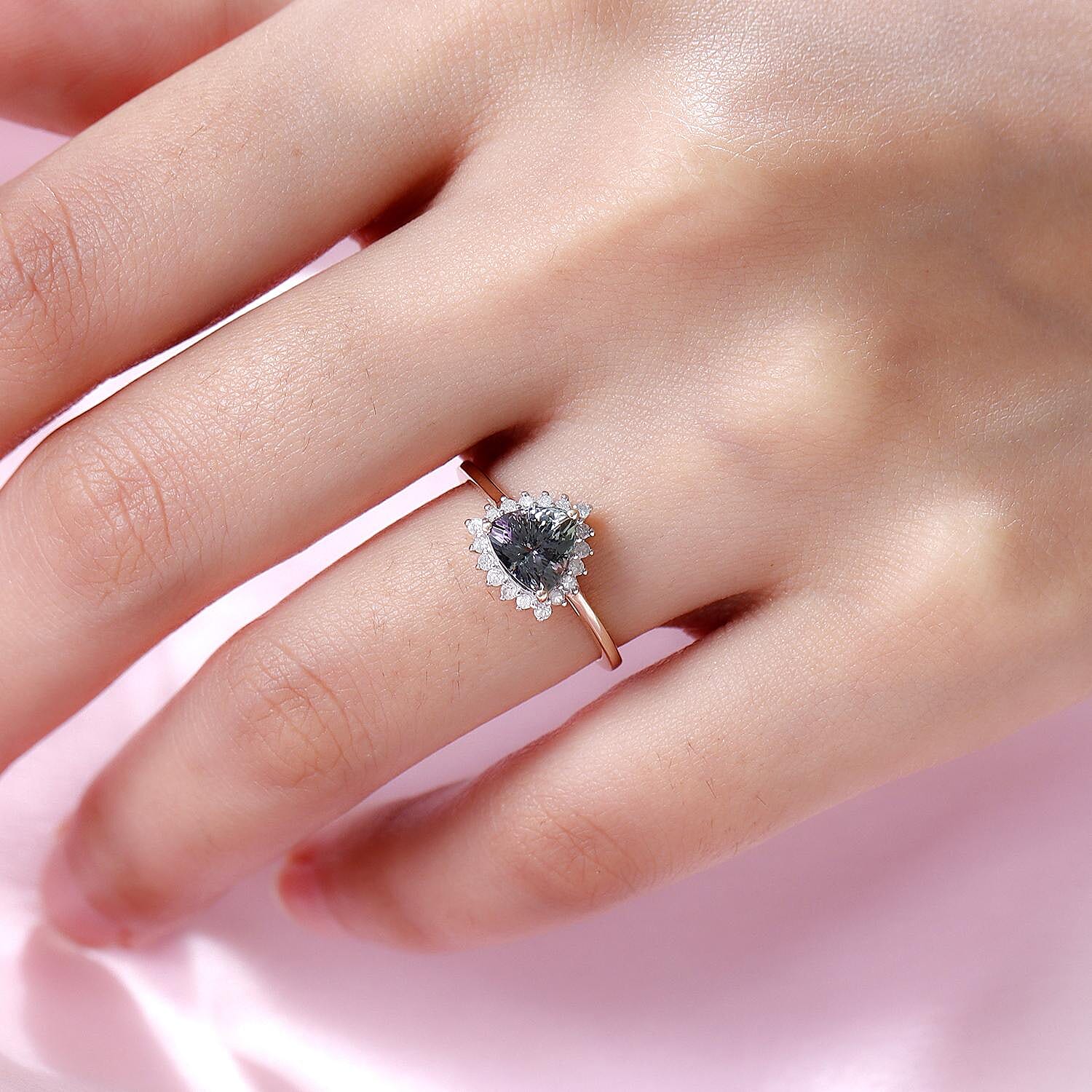 9K Yellow Gold Green Tanzanite and Diamond Ring 1.67 Ct.