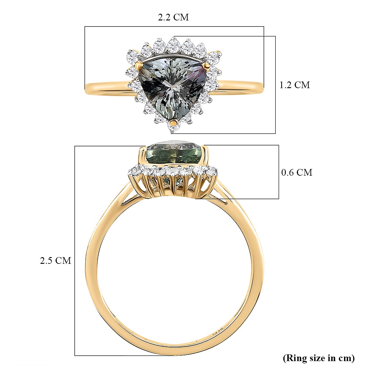 9K Yellow Gold Green Tanzanite and Diamond Ring 1.67 Ct.
