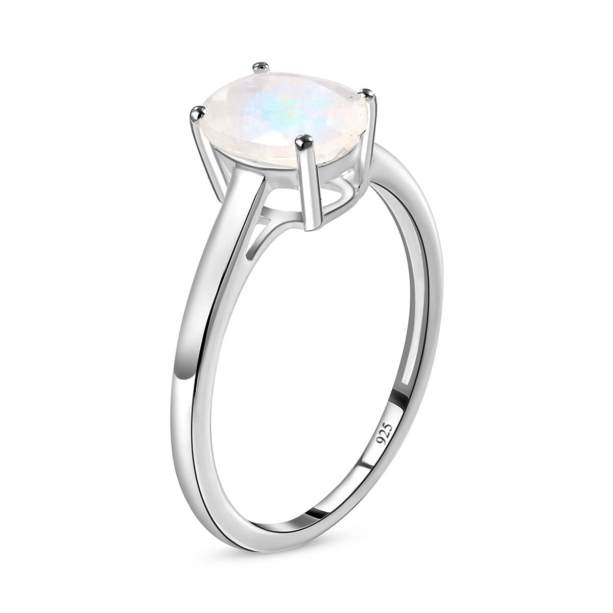 Rainbow Moonstone Solitaire Ring in Sterling Silver 1.20 Ct.