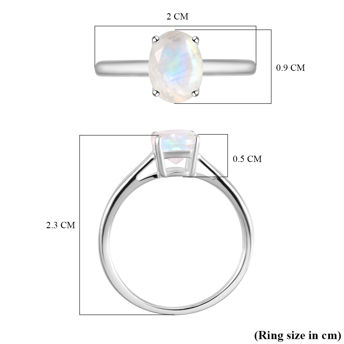 Rainbow Moonstone Solitaire Ring in Sterling Silver 1.20 Ct.