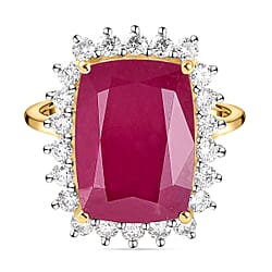 9K Gold Natural African Ruby and Moissanite Halo Ring