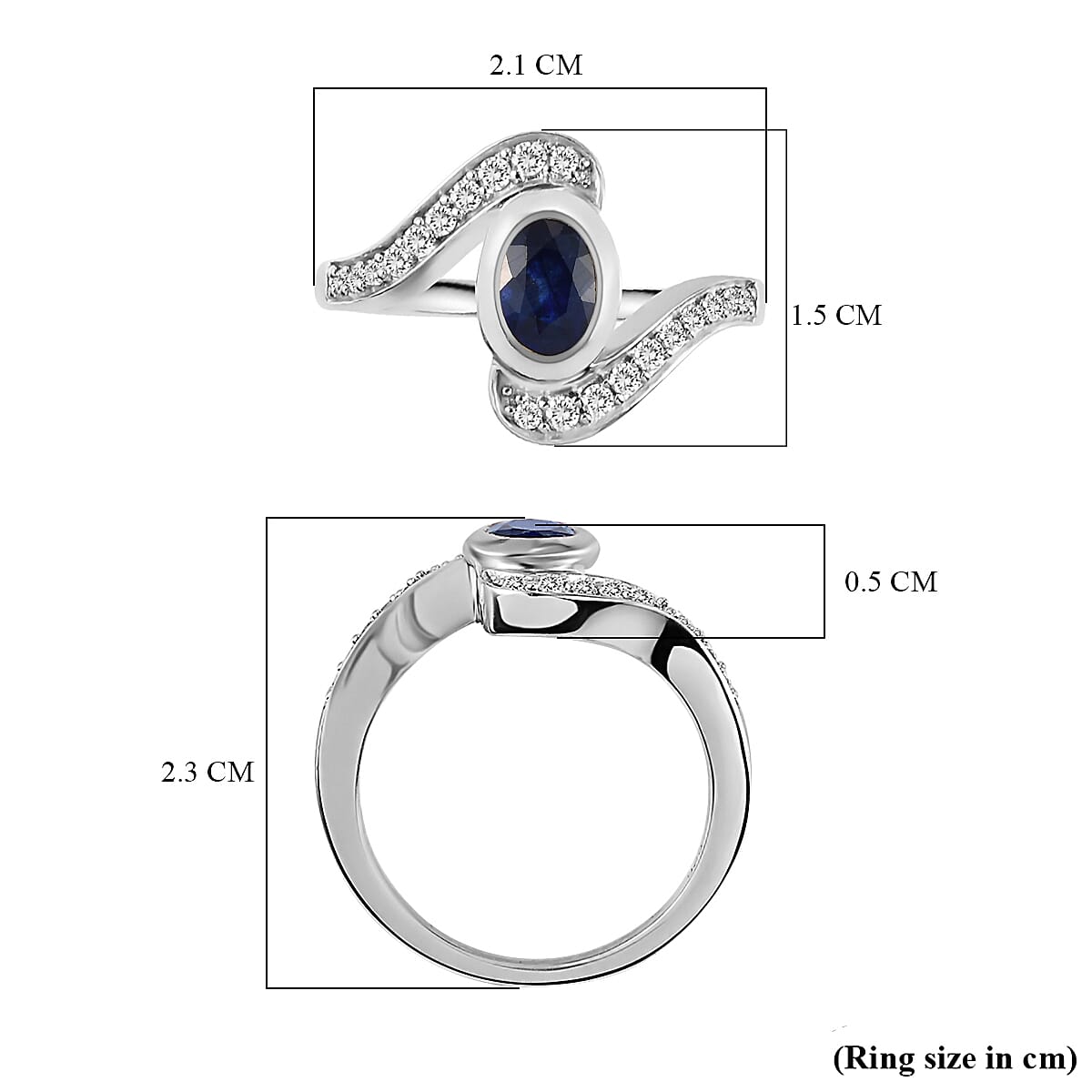 Masoala Sapphire (FF) and Natural Zircon Bypass Ring in Platinum Overlay Sterling Silver 1.60 Ct.